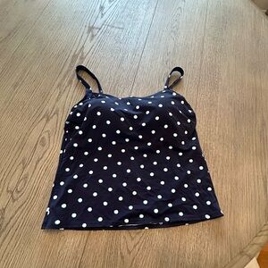 Lands' End Navy and White Polka Dot Tankini Top